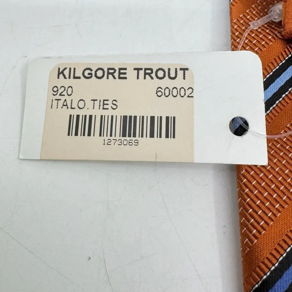 NWT ITALO FERRETTI Silk Orange & Blue Striped Neck Tie